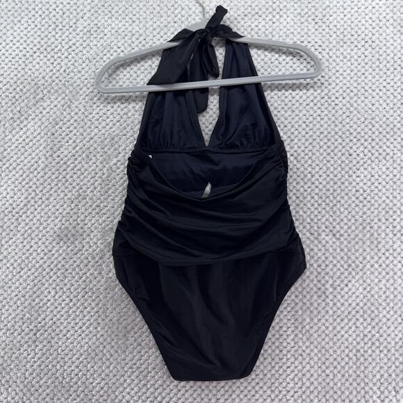Lands End Swimsuit Womens 8 Black Once Piece Plunge V-Neck Halter Tie Sexy - Picture 6 of 12